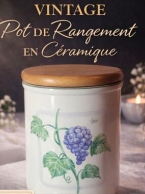HIMARK White Ceramic Kitchen Canister with Wooden Lid